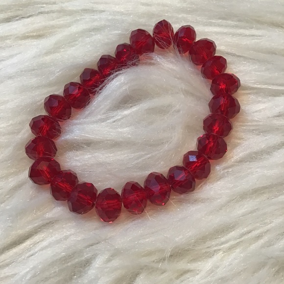 Handmade Jewelry - Handmade Red Glass Faceted Beaded Stretch Bracelet